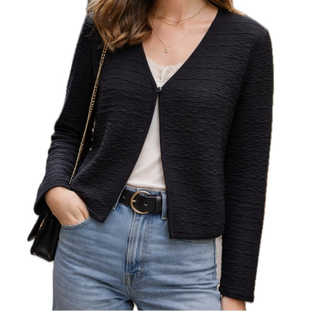 Vintage Nordstrom Wool Blend Black Oversized Cardigan, Small
